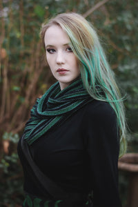 Bog Witch Infinity Scarf, black/green, worn around the neck and double wrapped
