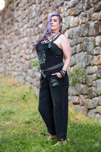 Forest Burial Overalls paired with Coven Bralette, side view