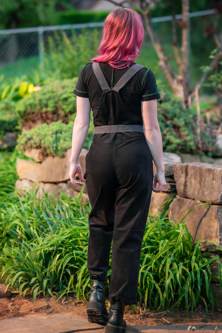 Forest Burial Overalls paired with Coven Crop Tee, back view