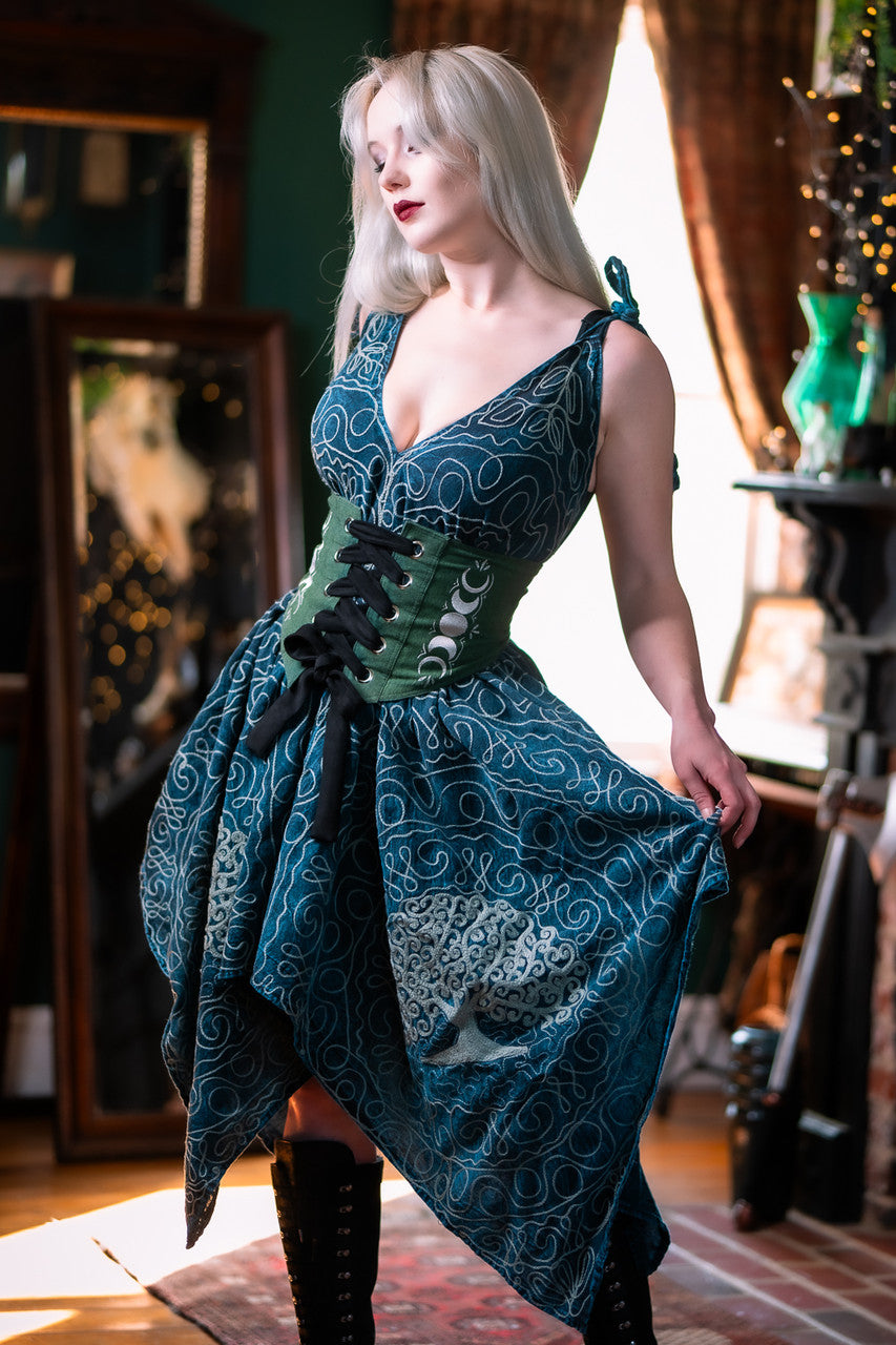 Morrigan Apron Dress - Tree of Life Dress - Embroidered Cotton Handkerchief Dress Dark Cottage Morrigan Apron Dress - Tree of Life Dress - Embroidered Cotton Handkerchief Dress Dark Cottage