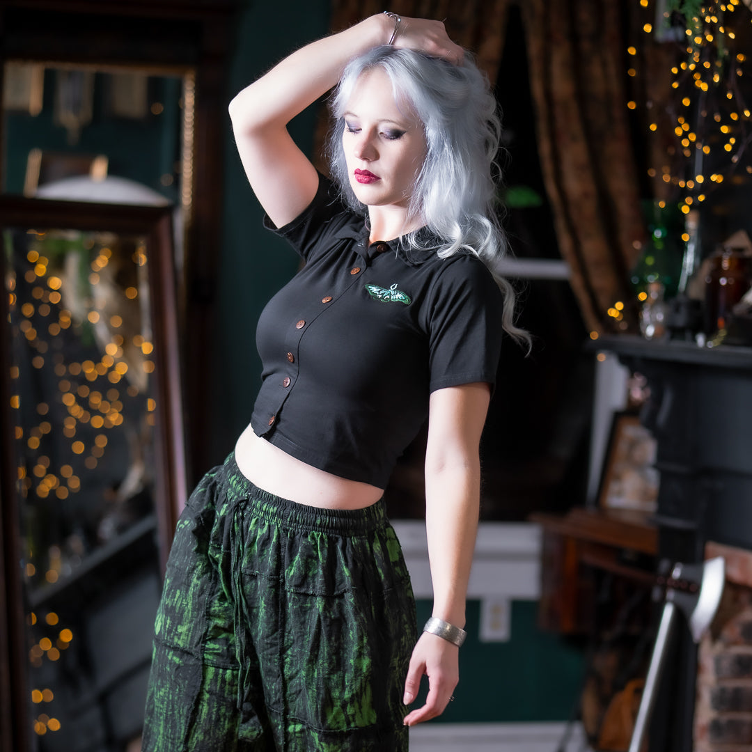 Luna Moth Collared Crop Top
