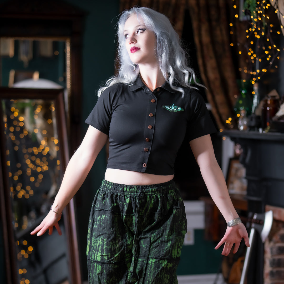 Luna Moth Collared Crop Top