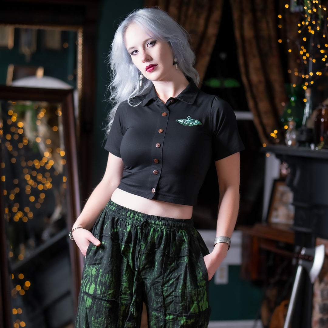 Luna Moth Collared Crop Top