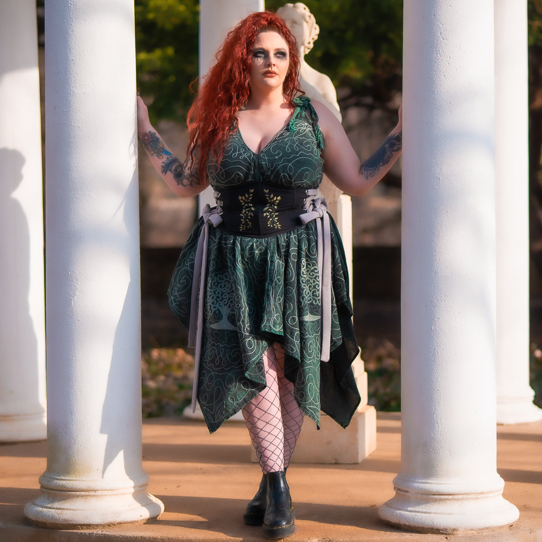 Morrigan Apron Dress - Tree of Life Dress - Embroidered Cotton Handkerchief Dress Dark Cottage Morrigan Apron Dress - Tree of Life Dress - Embroidered Cotton Handkerchief Dress Dark Cottage