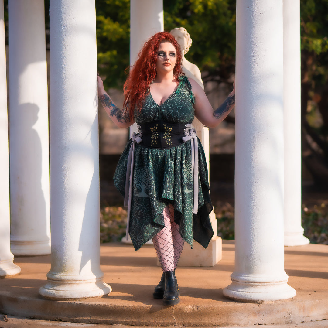 Morrigan Apron Dress - Tree of Life Dress - Embroidered Cotton