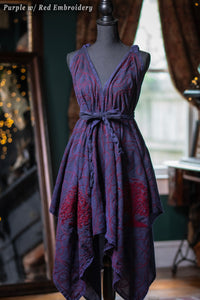 Morrigan Apron Dress, Stonewashed Purple with Red Embroidery