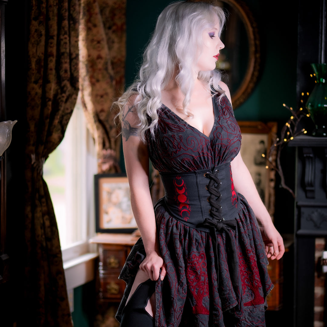 Morrigan Apron Dress - Tree of Life Dress - Embroidered Cotton